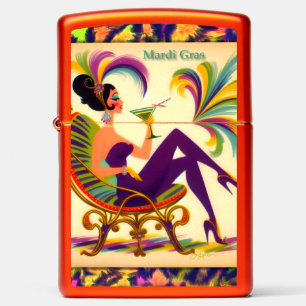 Mid Century Mardi Gras Woman With A Martini Zippo Lighter