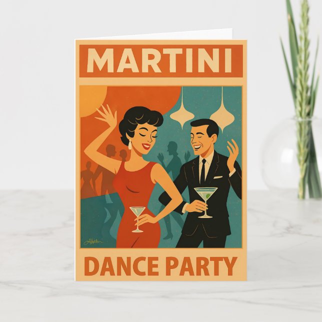 Mid Century Martini Dance Party Card (Front)