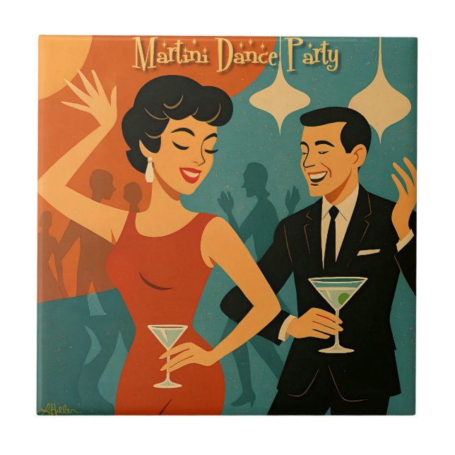 Mid Century Martini Dance Party Ceramic Tile (Front)