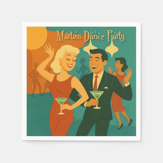Mid Century Martini Dance Party Napkins (Front)