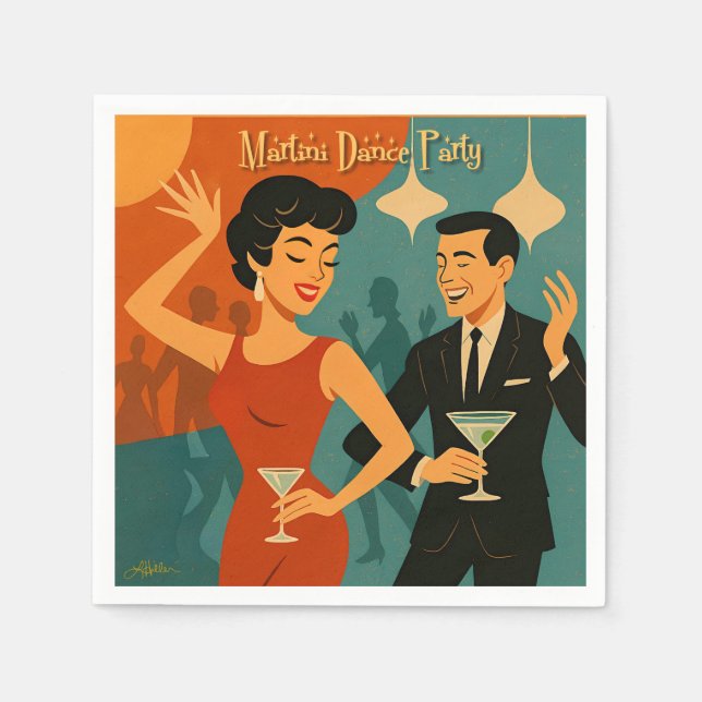 Mid Century Martini Dance Party Napkins (Front)