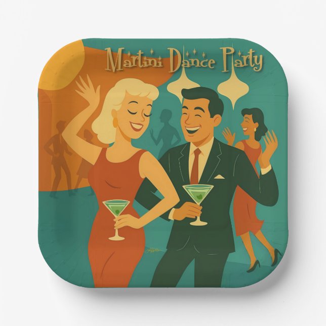 Mid Century Martini Dance Party Paper Plates (Front)