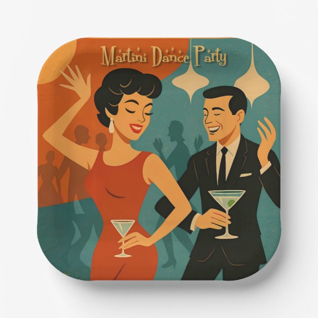 Mid Century Martini Dance Party Paper Plates (Front)