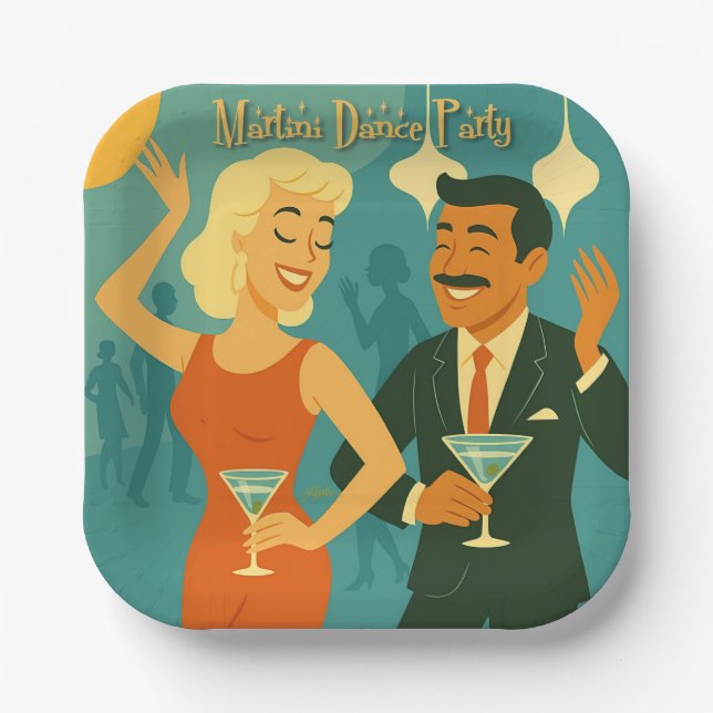 Mid Century Martini Dance Party Paper Plates (Front)