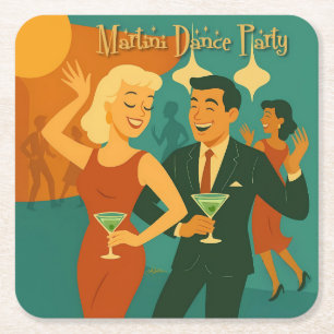 Mid Century Martini Dance Party Square Paper Coaster