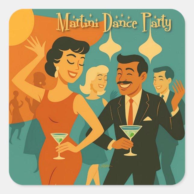 Mid Century Martini Dance Party Square Sticker (Front)