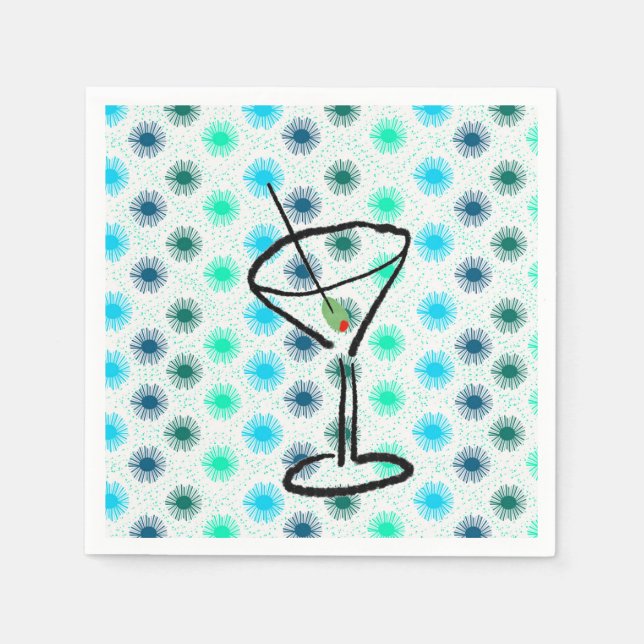 Mid Century Martini Glass Design Napkins (Front)