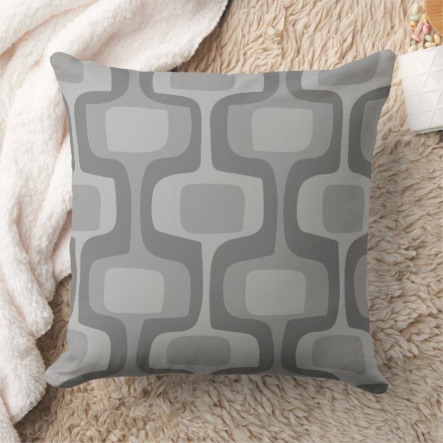 Mid-Century  MCM Gray Tones Retro Pattern Throw Pillow (Blanket)