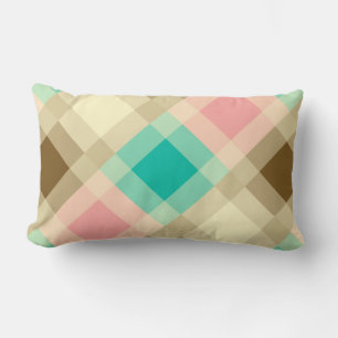 Mid-Century mega plaid - brown & peach Lumbar Pillow