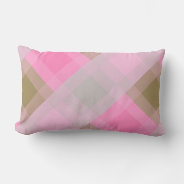 Mid-Century mega plaid - grey / gray, pink, tan Lumbar Pillow (Front)