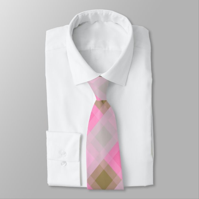 Mid-Century mega plaid - grey / gray, pink, tan Neck Tie (Tied)
