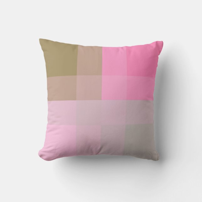Mid-Century mega plaid - grey / gray & pink Throw Pillow (Front)
