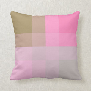 Mid-Century mega plaid - grey / gray & pink Throw Pillow