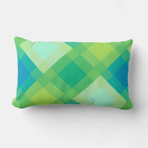 Mid_Century mega plaid _ jade green Lumbar Pillow