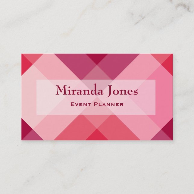 Mid-Century mega plaid - pink and wine Business Card (Front)
