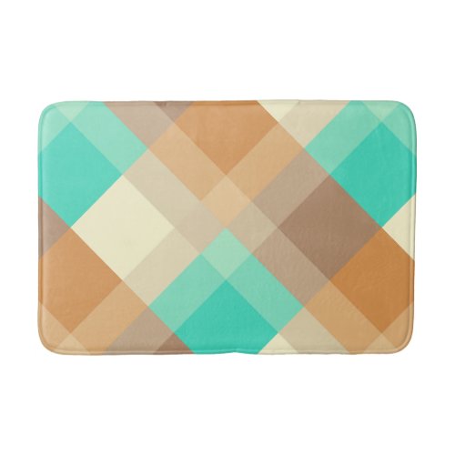 Mid_Century mega plaid _ tan  turquoise Bath Mat