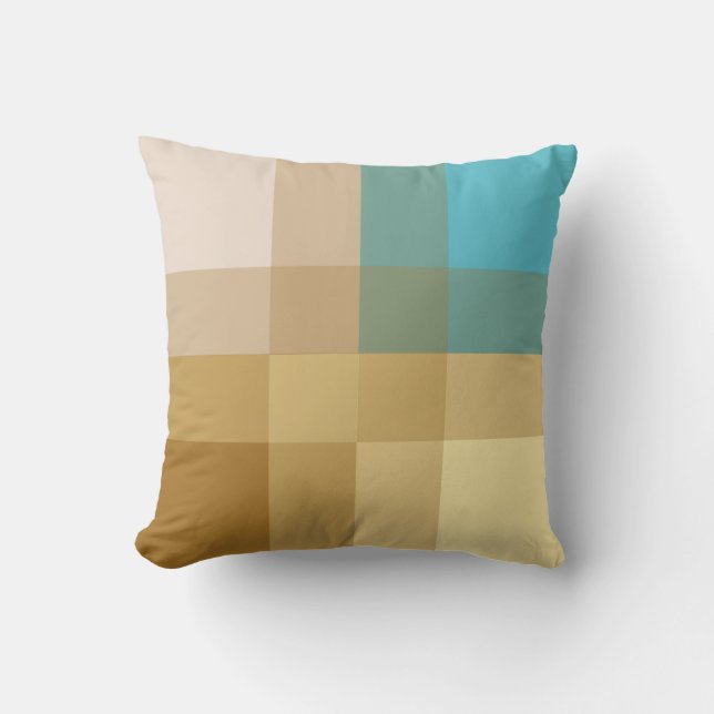 Mid-Century mega plaid - tan & turquoise Throw Pillow (Front)