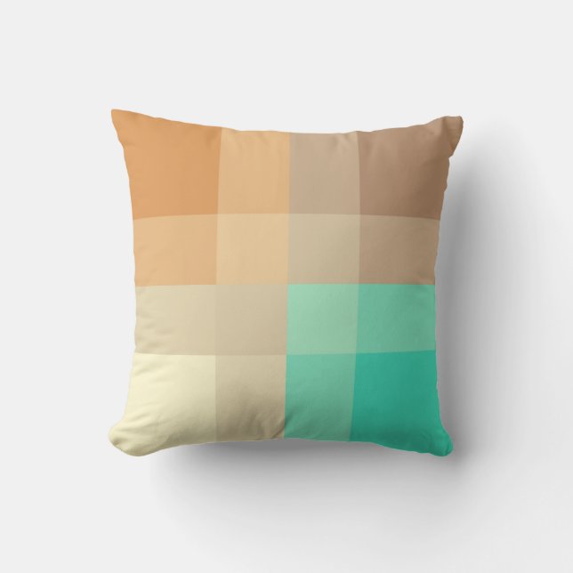Mid-Century mega plaid - tan & turquoise Throw Pillow (Front)