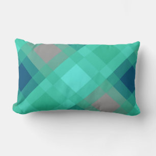 Mid-Century mega plaid - turquoise & grey Lumbar Pillow