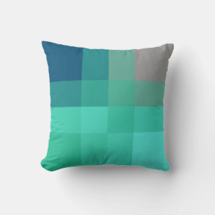 Mid-Century mega plaid - turquoise & grey Throw Pillow