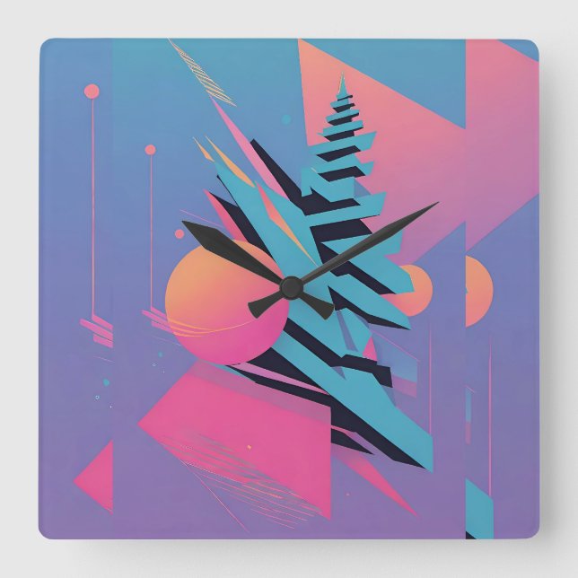 Mid-Century Memphis Design - Ken Gage Art Square Wall Clock (Front)