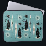 Mid Century Meow Atomic Cats - Blue ©studioxtine Laptop Sleeve<br><div class="desc">For the cat loving retro enthusiast,  my original vector illustration of sleek black cats,  starbursts,  & diamonds in mid century atomic style,  in black and pale gray on a textured cadet blue background. ©Christine Duffield 2019</div>
