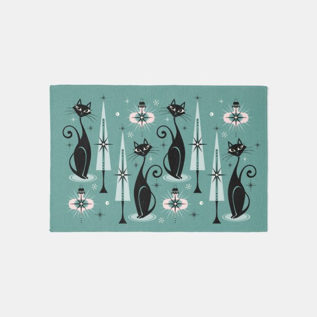 Mid Century Meow Atomic Kitty Christmas Rug (Front)