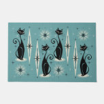 Mid Century Meow Retro Atomic Cats - Blue Doormat