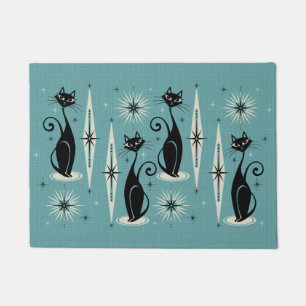 Mid Century Meow Retro Atomic Cats - Blue Doormat
