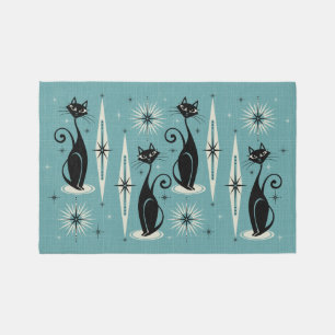 Mid Century Meow Retro Atomic Cats - Blue Rug