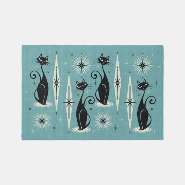 Mid Century Meow Retro Atomic Cats - Blue Rug (Front)