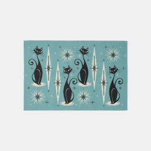 Mid Century Meow Retro Atomic Cats - Blue Rug