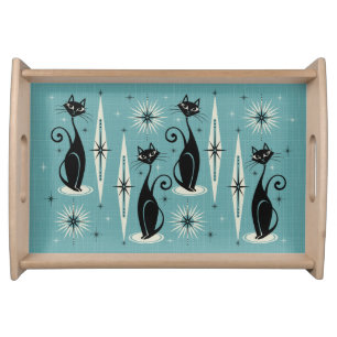 Mid Century Meow Retro Atomic Cats - Blue Serving Tray