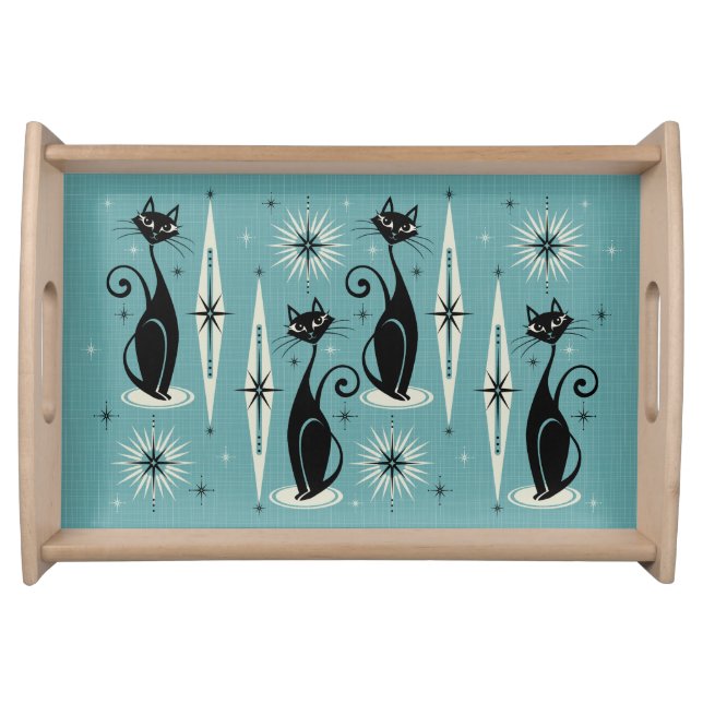Mid Century Meow Retro Atomic Cats - Blue Serving Tray (Front)