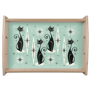 Mid Century Meow Retro Atomic Cats - Mint Serving Tray