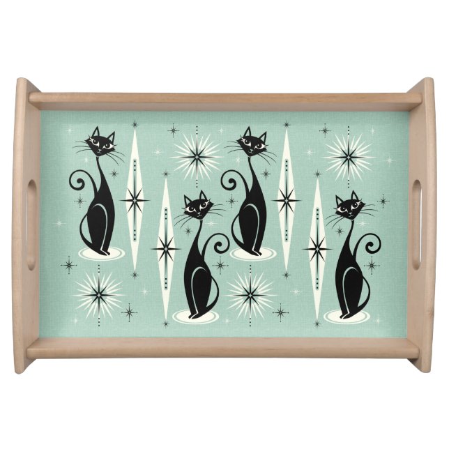 Mid Century Meow Retro Atomic Cats - Mint Serving Tray (Front)