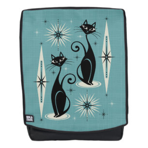 Mid Century Meow Retro Atomic Cats on Blue Backpack
