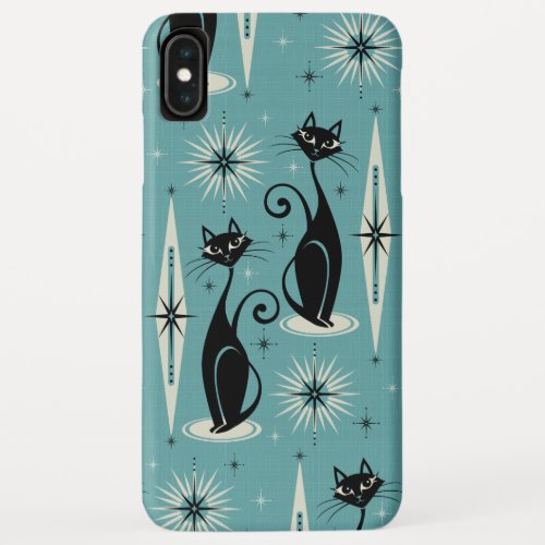 Mid Century Meow Retro Atomic Cats on Blue iPhone XS Max Case