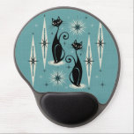 Mid Century Meow Retro Atomic Cats on Blue Gel Mouse Pad<br><div class="desc">For the cat loving,  retro enthusiast,  my original vector illustration of sleek black cats,  starbursts,  & diamonds in mid century atomic style,  in black and gray,  on a cadet blue background,  with simulated fabric grain.</div>