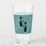 Mid Century Meow Retro Atomic Cats on Blue Glass