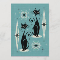 Mid Century Meow Retro Atomic Cats on Blue