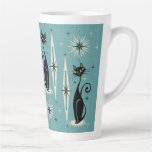 Mid Century Meow Retro Atomic Cats on Blue Latte Mug