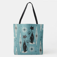 Mid Century Meow Retro Atomic Cats on Blue