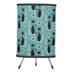Mid Century Meow Retro Atomic Cats on Blue Tripod Lamp