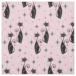 Mid Century Meow Retro Atomic Cats on Cool Pink Fabric