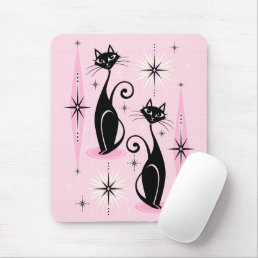 Mid Century Meow Retro Atomic Cats on Cool Pink Mouse Pad