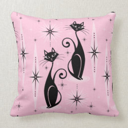 Mid Century Meow Retro Atomic Cats on Cool Pink Throw Pillow