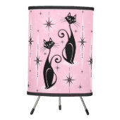 Mid Century Meow Retro Atomic Cats on Cool Pink Tripod Lamp (Front)