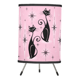 Mid Century Meow Retro Atomic Cats on Cool Pink Tripod Lamp