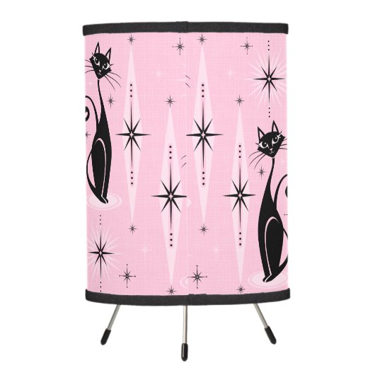 Mid Century Meow Retro Atomic Cats on Cool Pink Tripod Lamp (Back)